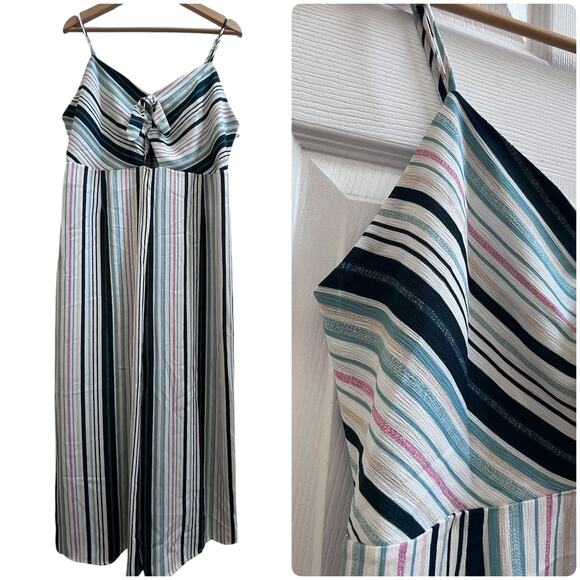 Xhiliration Striped Sleeveless Keyhole Front Cropped Jumpsuit Junior Size XL - Picture 2 of 14